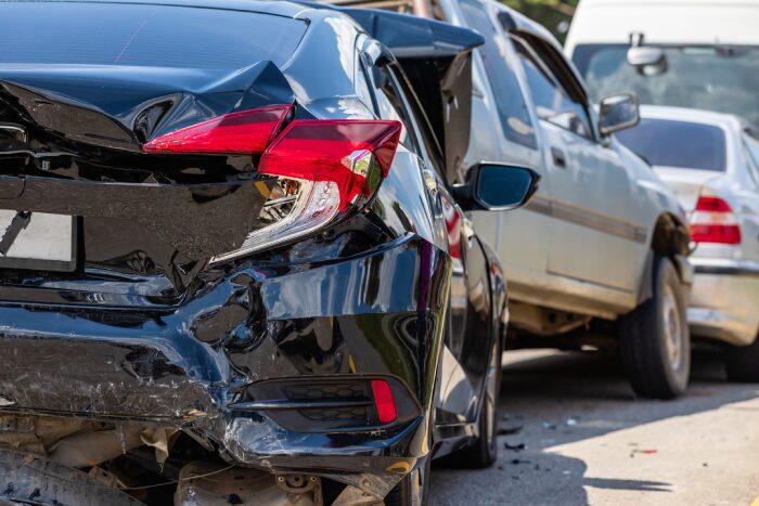 Heavy accident, Modern car accident involving many cars on the road